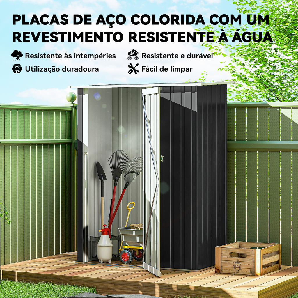 Abrigo de Jardim 1,07m² 142x84x189cm Abrigo de Jardim de Aço Galvanizado com Porta Fechadura e Orifícios de Drenagem para Armazenamento de Ferramentas Cinza — foto 3