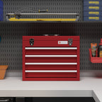 Caixa de Ferramentas de Aço com 2 Gavetas Tampa Abatível e Fechaduras Metálicas Mala de Ferramentas Portátil para Oficina Bricolage Casa 51x22x39,5 cm Vermelho — foto 6