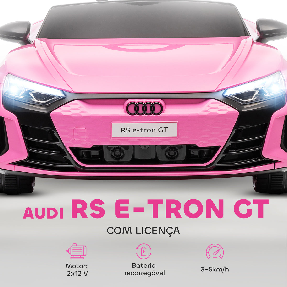 Carro Elétrico AUDI RS E-Tron GT para Crianças de 3-6 Anos Carro de Bateria 12V com 2 Motores Controlo Remoto Faróis LED Buzina Música USB e Abertura de Porta 3-5km/h 103x58x41 cm Rosa — foto 4