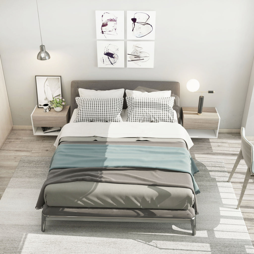 Conjunto de 2 Mesas de Cabeceira Flutuantes Mesas de Cabeceira Suspensas com 1 Gaveta e Prateleira Aberta para Dormitório 46x30x30 cm Carvalho e Branco — foto 6