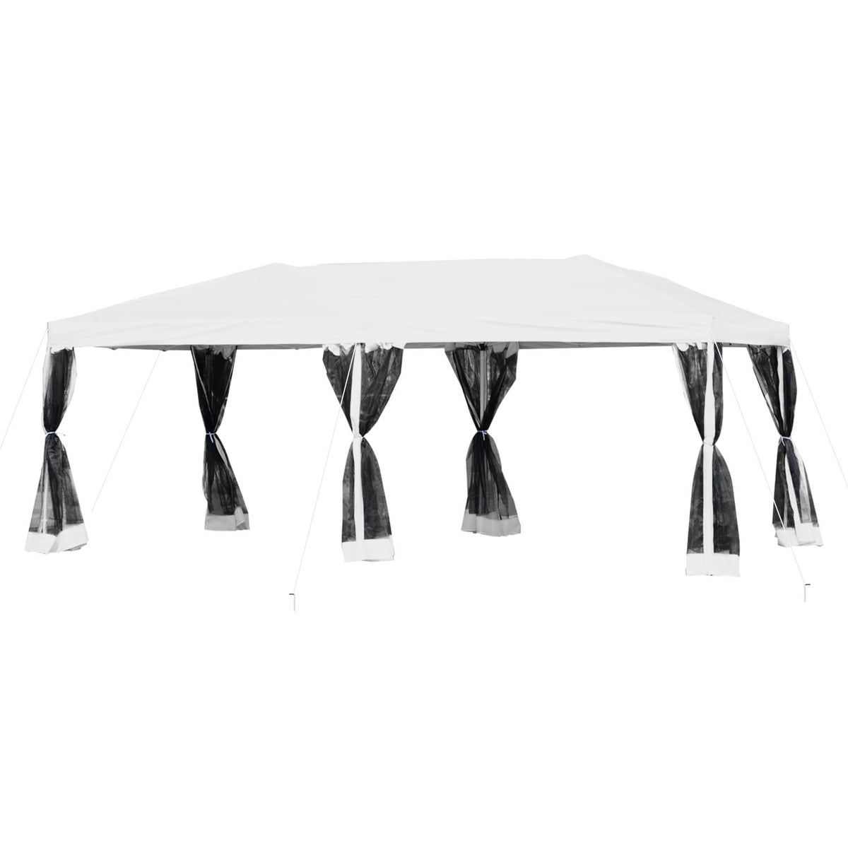 Tenda Dobrável para Jardim com 6 Cortinas Rede Mosquiteira e Bolsa de Transporte com Zíper Fácil Montagem 591x297x255 cm Aço Tecido Oxford Branco — foto 1