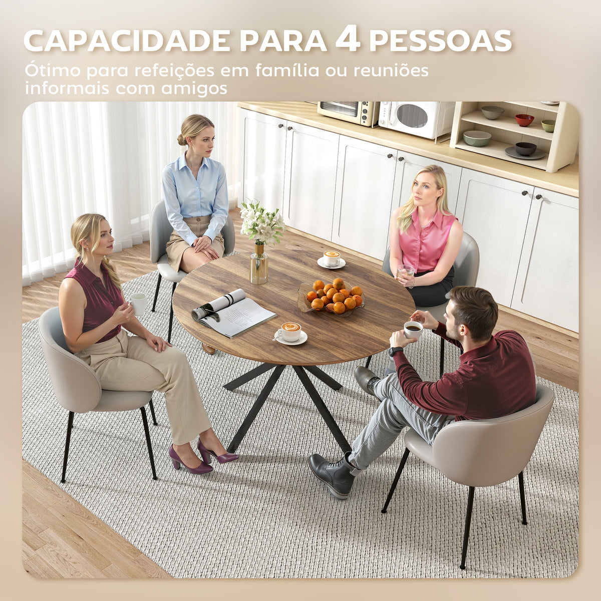 Mesa de Refeição Redonda para 4 Pessoas Mesa de Cozinha Industrial com Estrutura de Aço Ø120x75 cm Marrom — foto 5