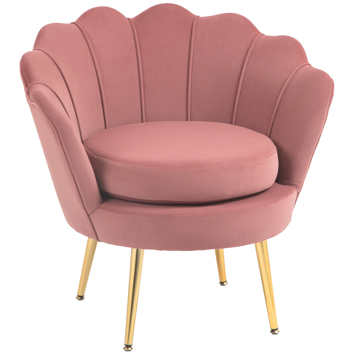 Poltrona de Sala Estofada em Veludo Poltrona para Quarto com Encosto em Forma de Concha e Pernas Douradas para Sala de Jantar 76x67x74 cm Rosa — foto 1