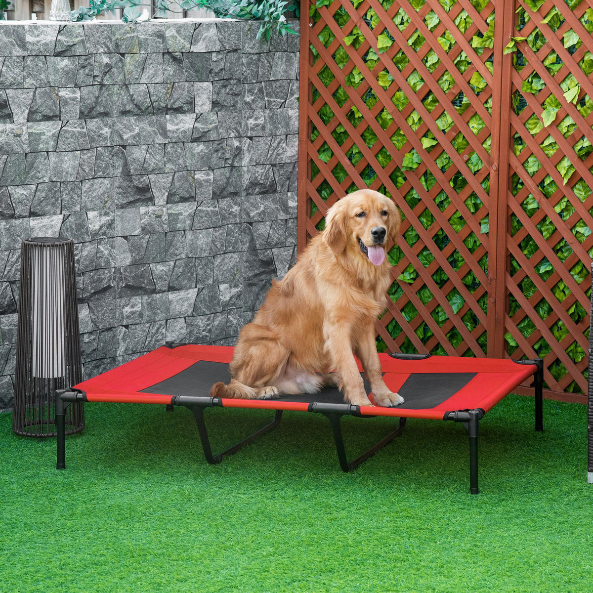 Cama para Animais de Estimação Cama Elevada para Cães Gatos com Tecido Transpirável para Dormir Relaxar Exterior Jardim Terraço 122x92x23cm Vermelho — foto 2