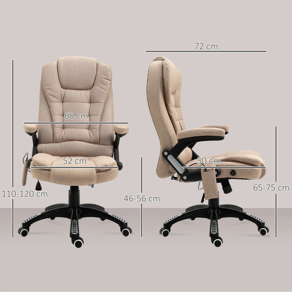 Cadeira de Massagem com 6 Pontos de Massagem Cadeira de Escritório Reclinável até 130° com Função de Aquecimento Altura Ajustável e Rodas para Estúdio 68x72x110-120 cm Marrom Claro — foto 3