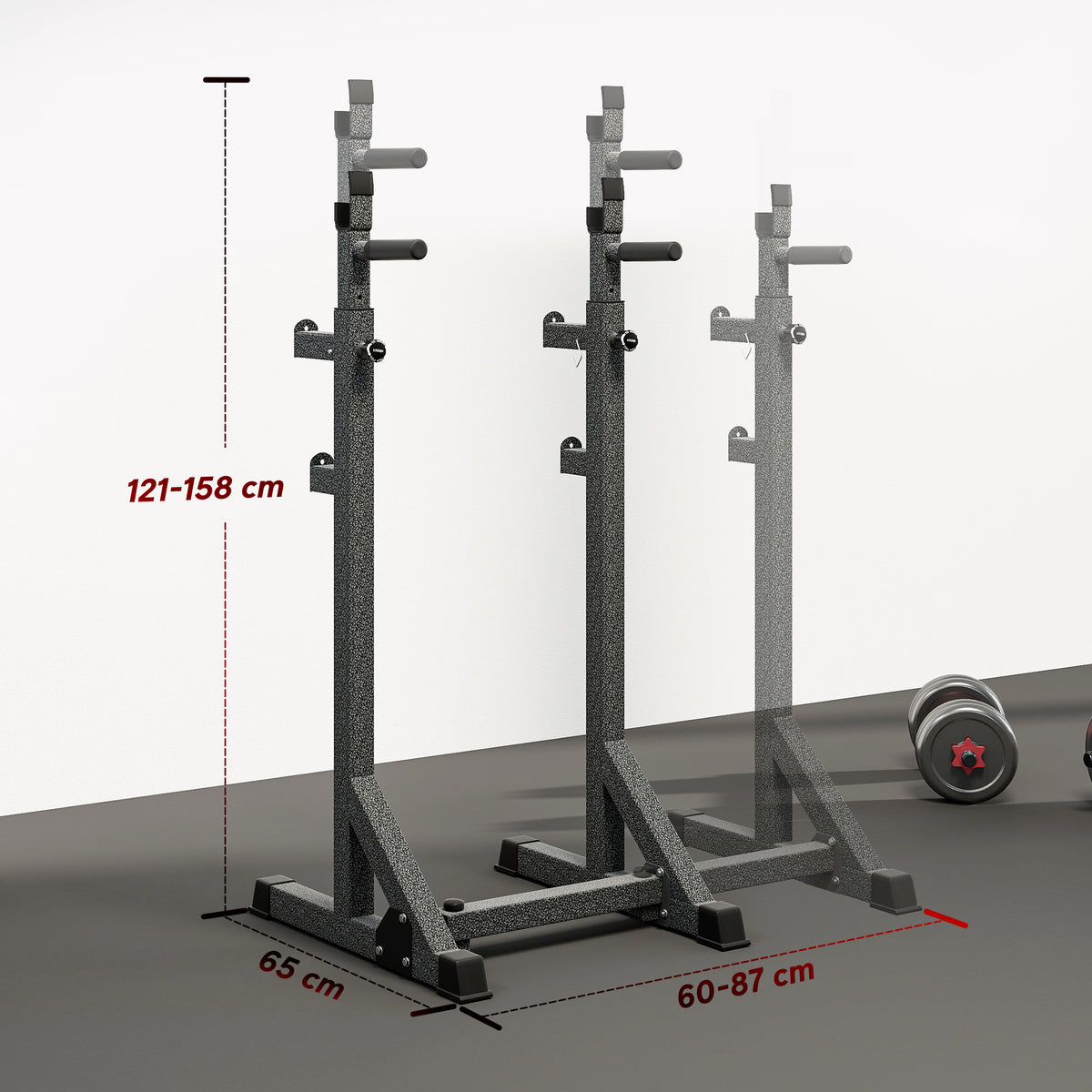 Suporte para Barras de Pesos Multifuncional com Largura e Altura Ajustáveis Suporte de Musculação com Estrutura de Aço Carga 200 kg para Treino em Casa Ginásio 60-87x65x121-158 cm Preto — foto 3