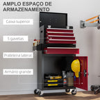 Carrinho de Ferramentas Caixa de Ferramentas de Aço Carrinho para Oficina com Rodas Porta 5 Gavetas e Fechadura de Aço para Garagem Oficina Preto e Vermelho — foto 4