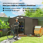 Abrigo de Jardim Exterior Abrigo e Jardim Metálico para Armazenamento de Ferramentas com Base Incluída e 4 Janelas 277x195x192 cm Madeira — foto 4