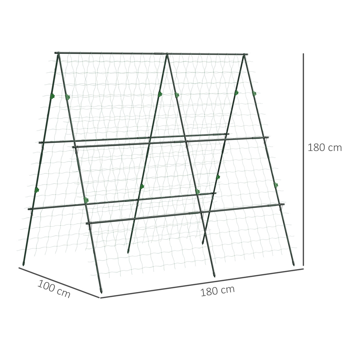 Treliça de Jardim Triangular Suporte para Plantas Trepadeiras com Estrutura em Aço para Frutas Legumes Flores e Decoração para Exterior Pátio Varanda 180x100x180 cm Verde — foto 3