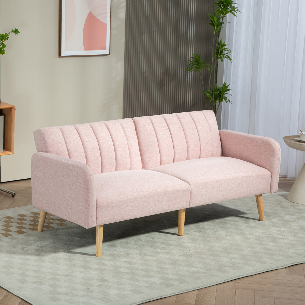 Sofá Cama de 2 Lugares com Encosto Ajustável em 3 Posições Apoio para os Braços Desmontável e Pés de Madeira Sofá Duplo Moderno para Sala de Estar Escritório 173x75x73 cm Rosa — foto 2