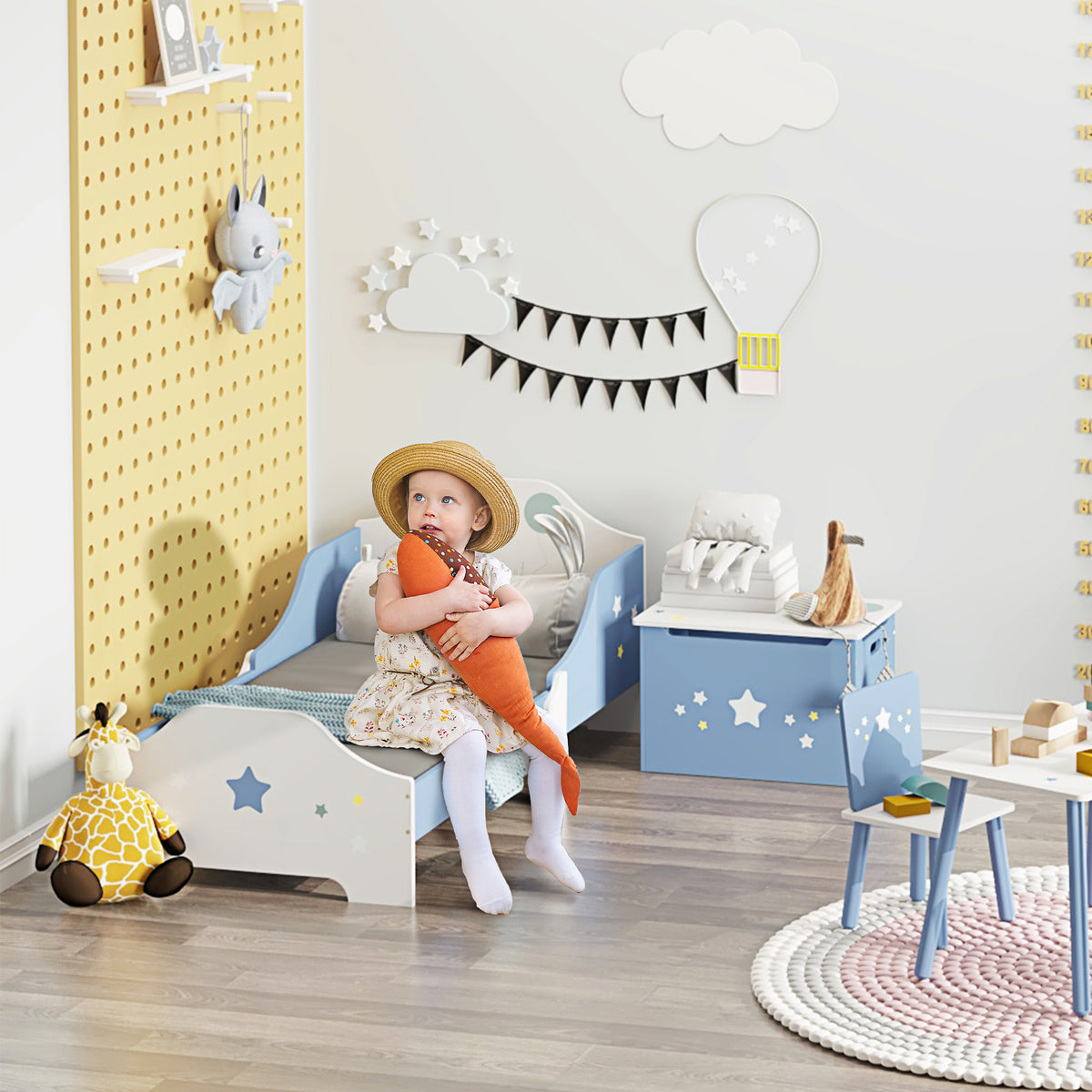 Cama para Crianças acima de 3 Anos 143x74x59 cm Cama Infantil com Desenho em Estrelas Carga 50 kg para Dormitório Azul e Branco — foto 2
