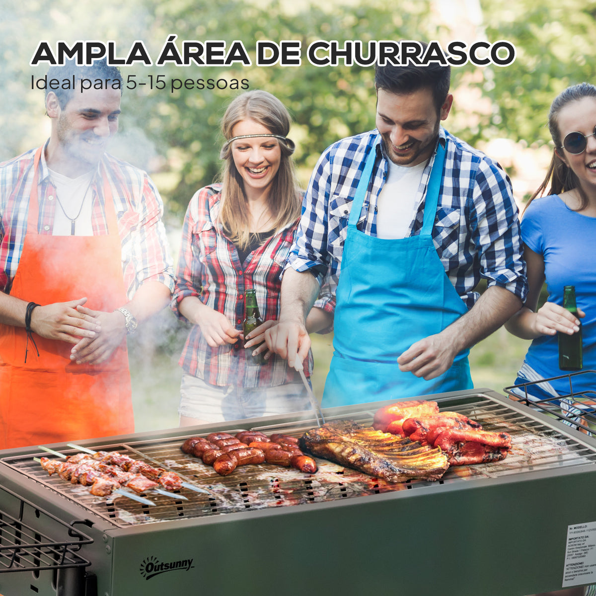 Barbecue a Carvão com 2 Grelhas de Aço Inoxidável Barbecue Portátil com 2 Prateleiras para Temperos com Ganchos para Campismo Jardim 77x30x70 cm Verde — foto 5
