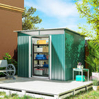 Abrigo de Jardim 4,5 m² 260x194x200 cm Abrigo Exterior Metálico com Painéis Frontais Transparentes e 2 Portas Deslizantes para Armazenamento de Ferramentas Verde — foto 2
