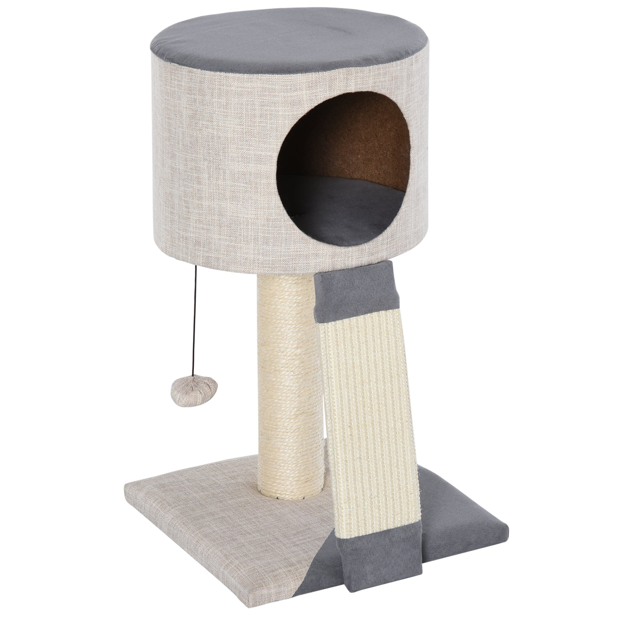 Árvore Arranhador para Gatos Pequena Altura 50cm Árvore Arranhador para Gatos com Caverna Rampa Arranhador de Sisal Natural e Bolsa Suspensa 30x30x50cm Cinza — foto 1