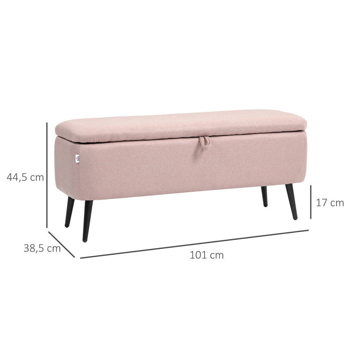 Banco de Armazenamento Estofado em Linho com Tampa Abatível e Pés de Aço para Dormitório Sala de Estar Entrada Carga Máxima 150kg 101x38,5x44,5 cm Rosa — foto 3