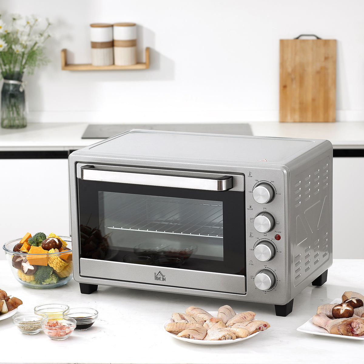 Mini Forno de Convecção 32L 16000 com 3 Modos de Aquecimento Temperatura até 230 °C Temporizador Bandeja de Assar Ajustável em 3 Níveis 52,2x38,1x33,5cm Prata — foto 2