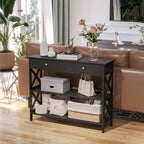 Consola de Entrada Mesa Hall com 2 Gavetas e 2 Prateleiras Inferiores Mobiliário Moderno Base Elevada Anti-Inclinação 100x30.5x80 cm Preto — foto 7
