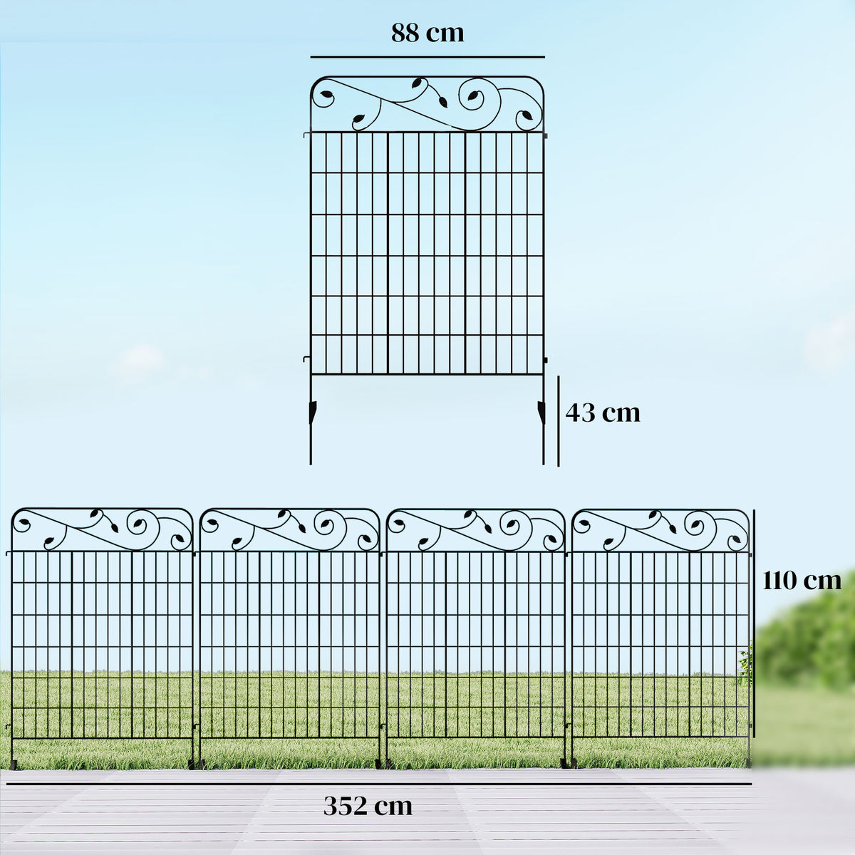 Cercas de Jardim de 4 Painéis 88x110 cm Cercas de Jardim Metálicas Cercas Decorativas com Ângulo Ajustável para Pátio Terraço Preto — foto 3