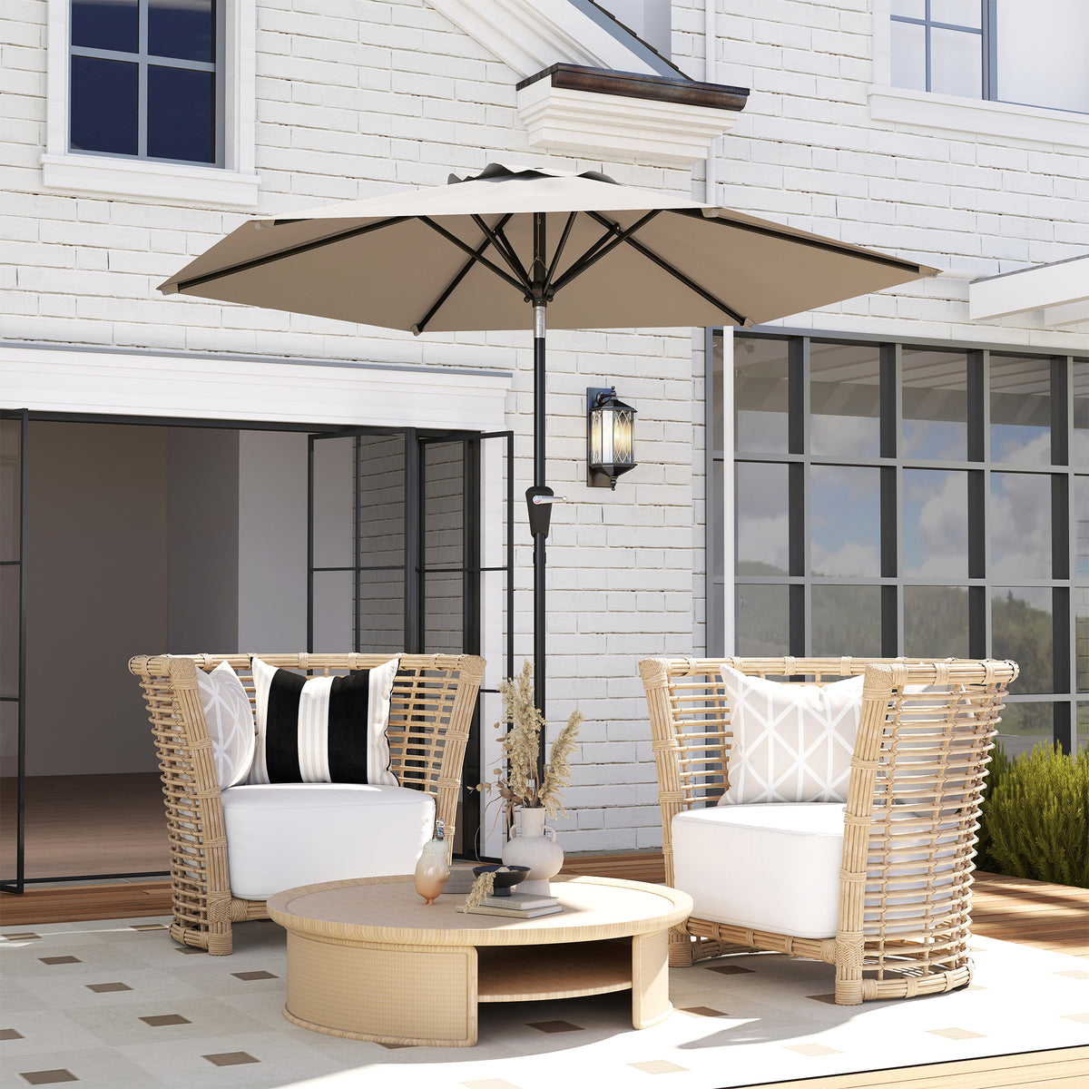 Chapéu de Sol de Jardim Ø230x216 cm Chapéu de Sol de Terraço com Teto Ajustável Abertura Manual Impermeável para Pátio Piscina Praia Caqui — foto 2