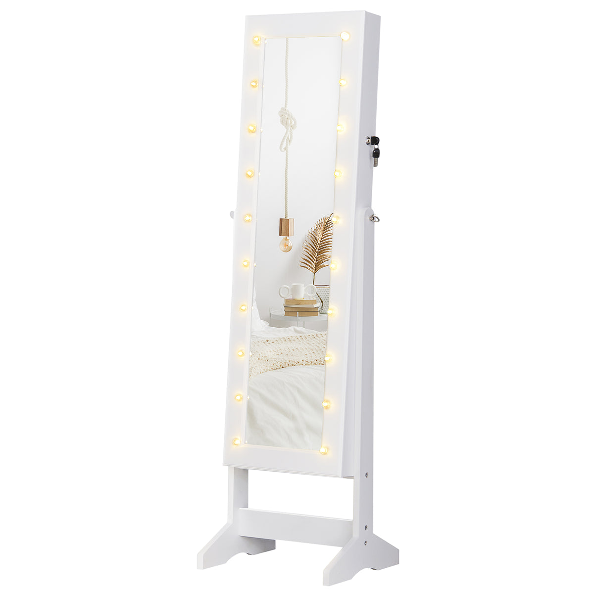 Armário para Joias 20 Luzes de LED Reclinável Fechadura Madeira 40x37x146cm Branco — foto 1