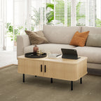 Mesa de Centro Mesa de Centro para Sala de Estar Mesa Auxiliar com 2 Portas de Correr 2 Compartimentos e Pés de Aço para Sala de Estar Quarto 100x55x40 cm Carvalho — foto 8