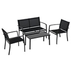 Conjunto de Móveis de Jardim Conjunto de 4 Peças Móveis de Exterior com 2 Poltronas 1 Sofá de 2 Lugares e Mesa de Centro com Tampo de Vidro Temperado Preto — foto 1