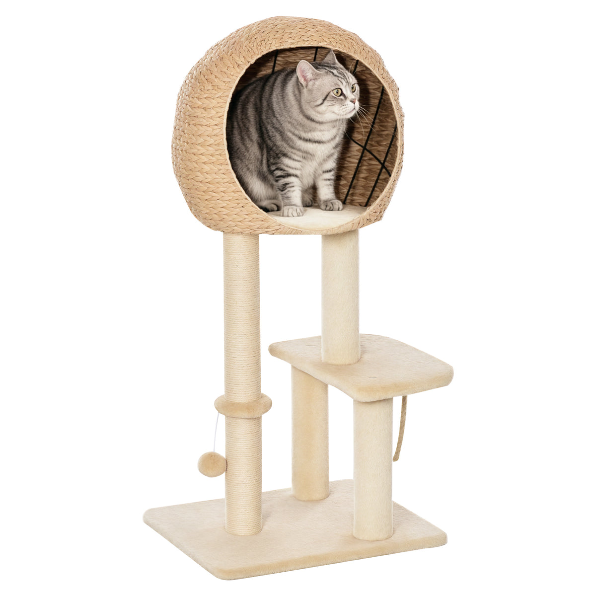 Árvore arranhador para gatos Torre de escalada com plataformas caverna corda de brincar poste de sisal 48x40x100 cm Bege — foto 1