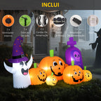 Abóbora Insuflável de Halloween com Fantasma e Lápida Decoração de Halloween com Luzes LED IP44 e Insuflador para Jardim Festas Exterior 240x130x130 cm Multicolor — foto 6
