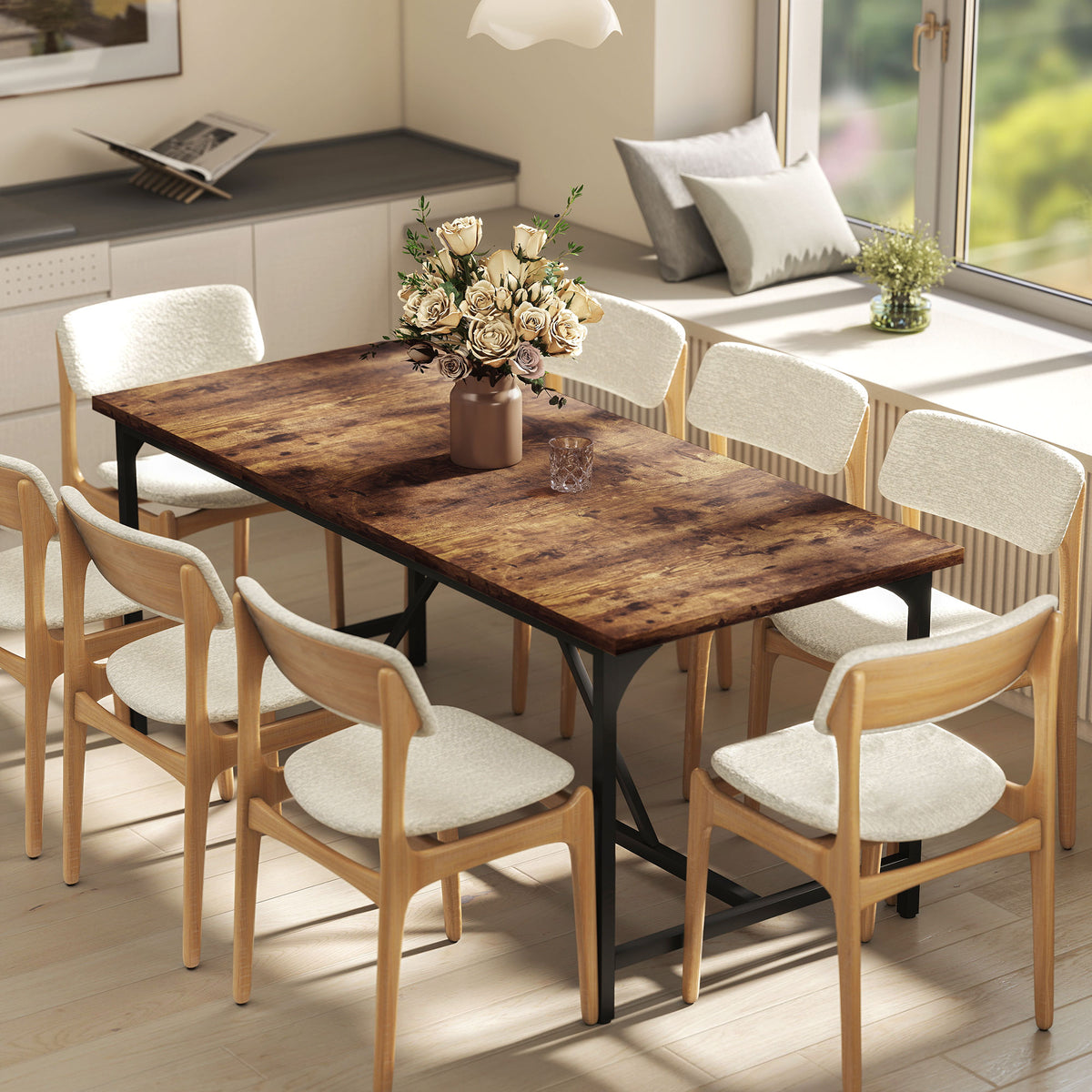 Mesa de Refeição Retangular para 6-8 Pessoas Mesa de Cozinha Industrial com Bancada Grosso e Pés de Metal 180x80x75,5 cm Castanho Rústico — foto 2