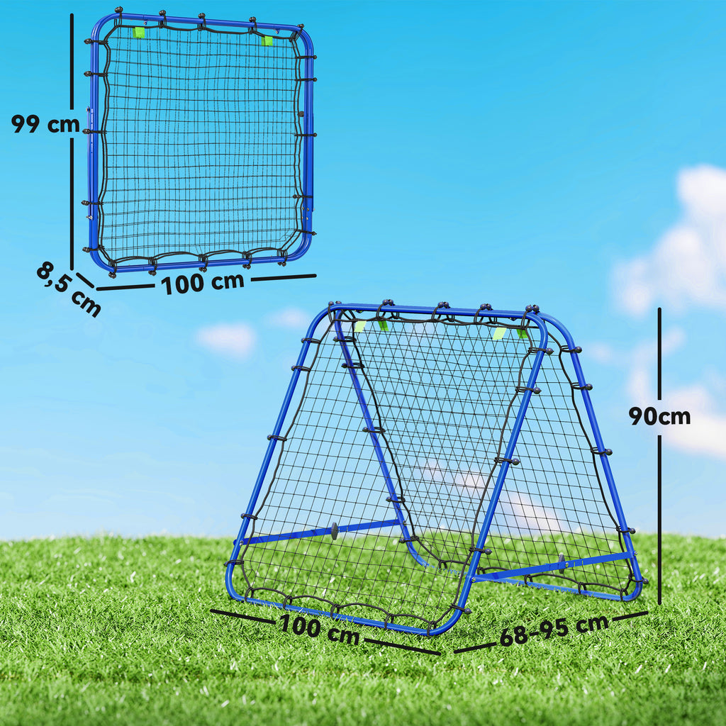 Rede de Rebote Dobrável para Treino Desportivo Ajustável em 5 Níveis de Ângulo com Tubo de Aço para Futebol Ténis e Basebol 100x95x90 cm Azul — foto 3