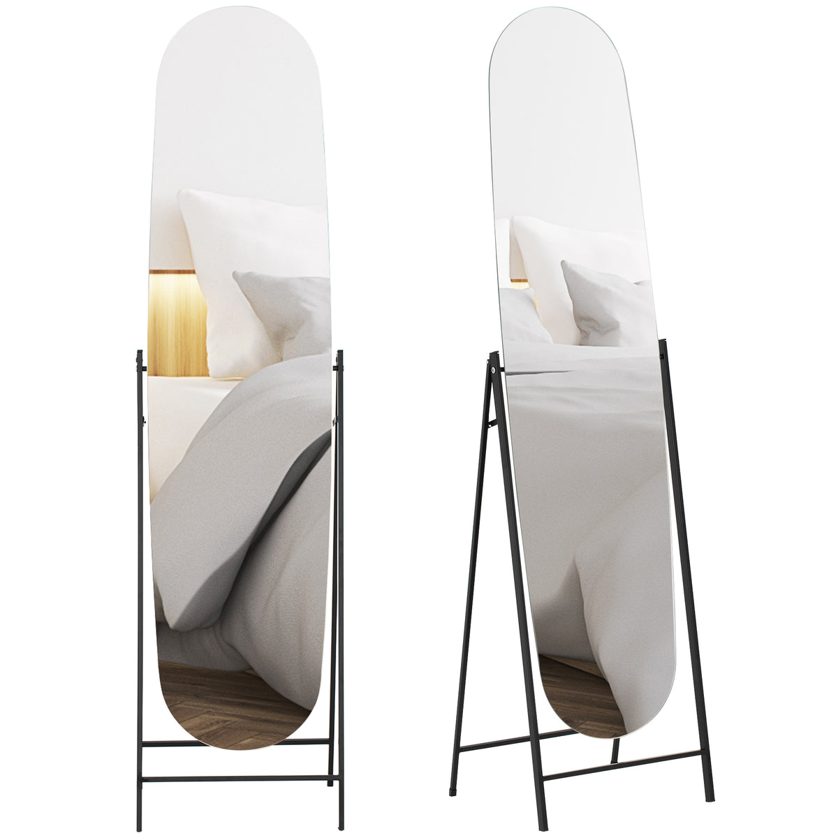 Espelho de Pé Arqueado 160x40 cm Espelho de Corpo Inteiro sem Moldura com Suporte de Metal para Sala Quarto Closet e Entrada Preto — foto 1