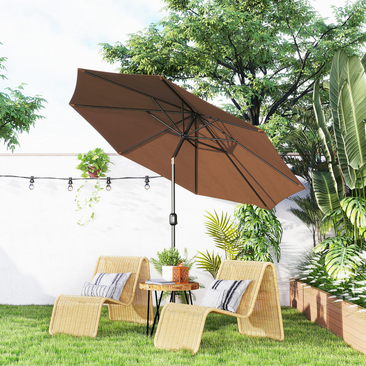 Chapéu de Sol de Jardim Ø295x250cm com Manivela Chapéu de Sol Exterior com Mecanismo de Inclinação e Mastro Desmontável de Metal para Terraço Piscina Pátio Café — foto 2