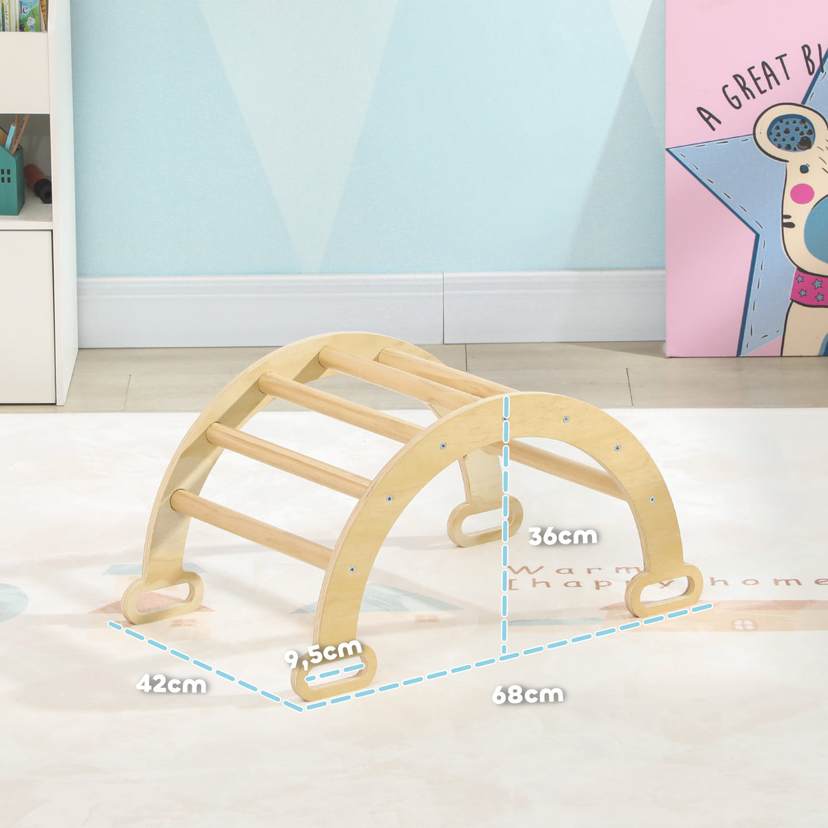Arco de Aprendizagem para Crianças 2 em 1 Arco de Escalar para Crianças de 18-48 Meses Baloiço para Bebés Carga 50 kg 68x42x36 cm Madeira — foto 3