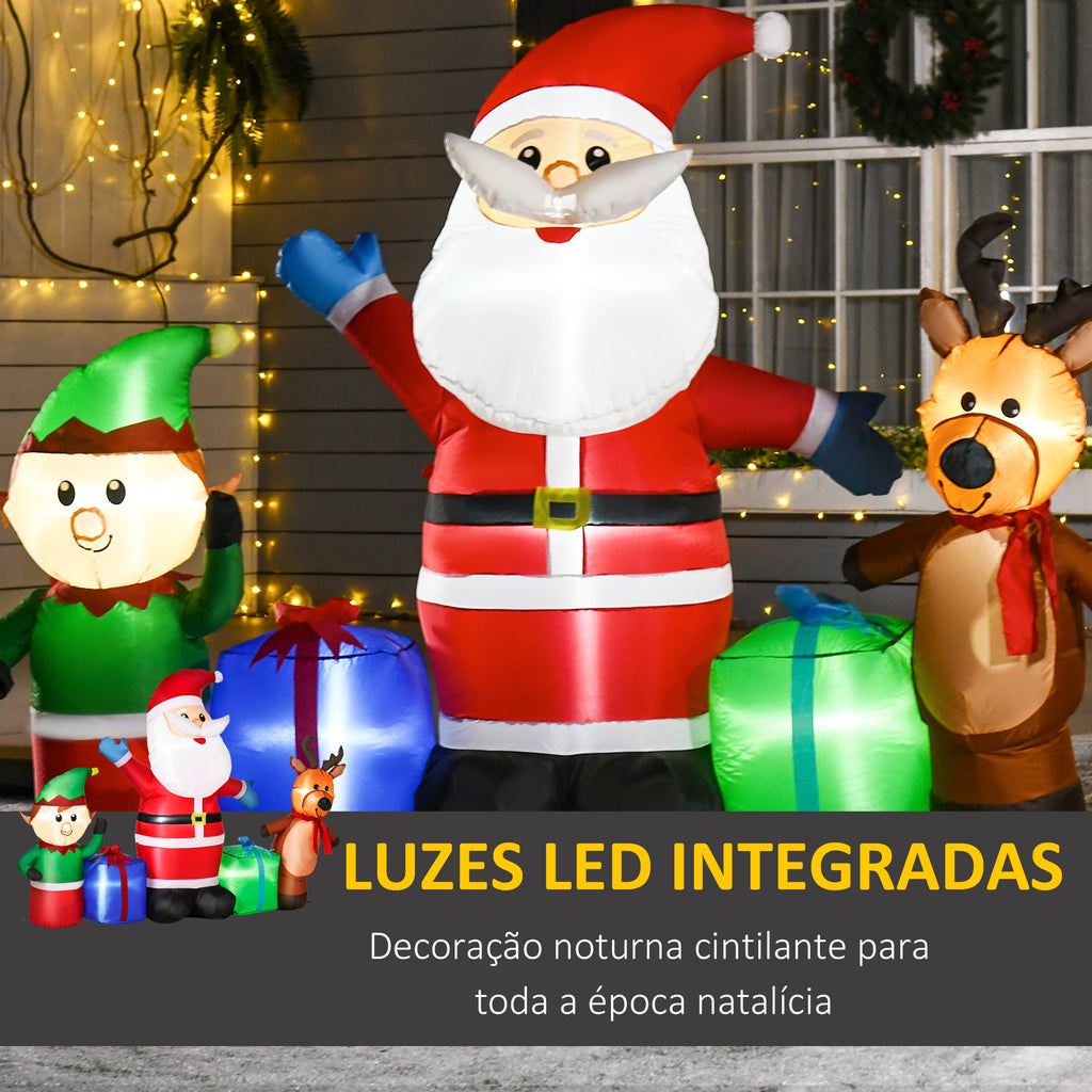 Decoração Insuflável de Natal Pai Natal com Rena e Duende Decoração de Natal com 6 Luzes LED e Insuflador para Jardim Pátio 203x50x153 cm Multicor — foto 4
