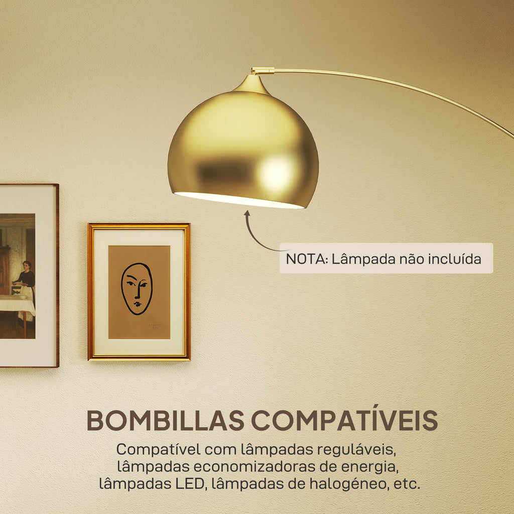 Candeeiro de Pé em Forma de Arco com Altura e Comprimento Ajustáveis Candeeiro de Leitura para Lâmpadas E27 Potência Máxima 40W com Interruptor de Pé 110-115x30x170-180 cm Dourado e Preto — foto 7