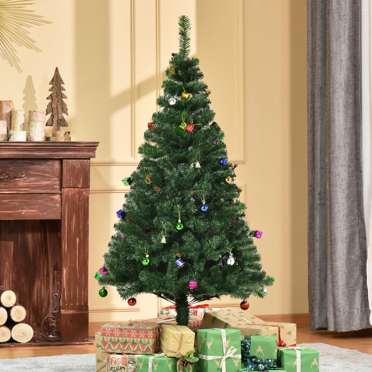 Árvore de Natal Artificial 150cm Ignífugo com 420 Ramos 48 Decorações Folhas de PVC e Suporte Metálico Decoração de Natal para Interior Verde — foto 2