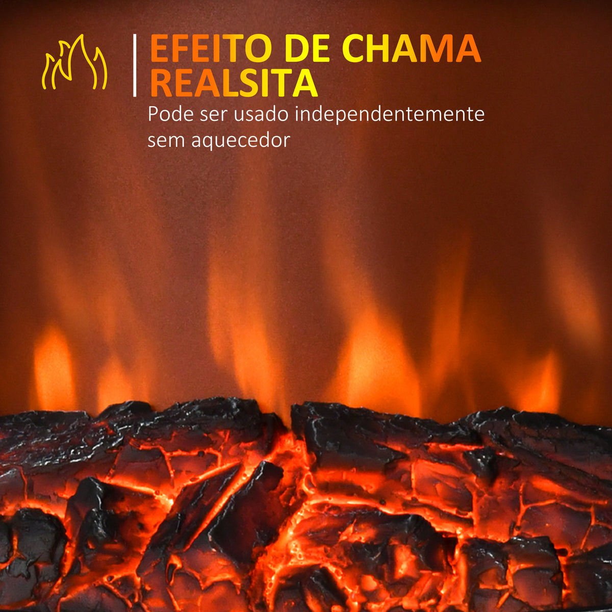 Lareira Elétrica Portátil Lareira Elétrica com Efeito de Chama Realista Potência 1000W/2000W 45x28,5x54cm Preto — foto 5