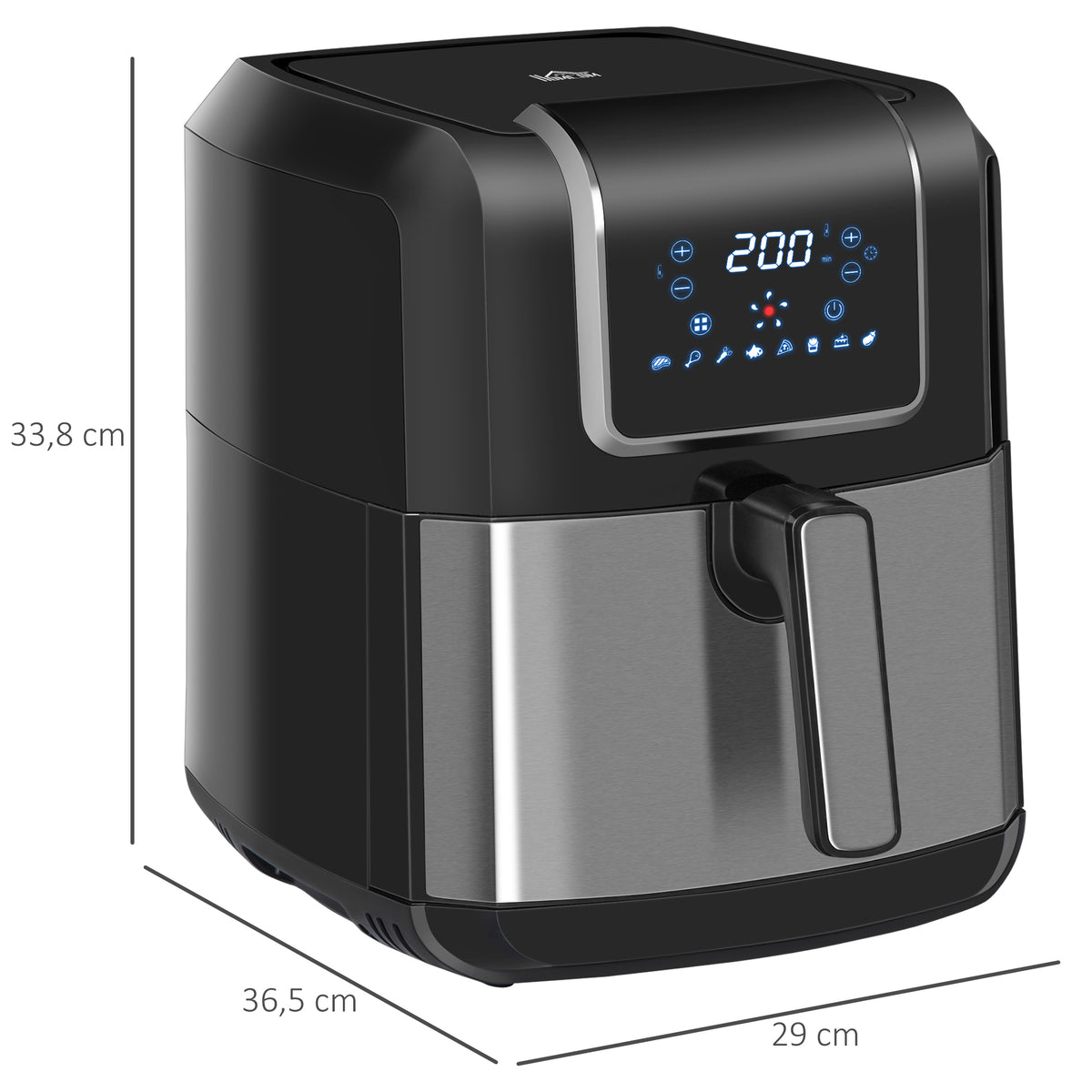 Fritadeira sem Óleo 6,5L 1700W Fritadeira de Ar Quente com 8 Programas Tela LED Tátil Temperatura Ajustável Temporizador e Cesta Antiaderente 36,5x29x33,8cm Preto — foto 3