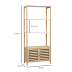Estante para Casa de Banho de Bambu com 3 Prateleiras Abertas Estante de Arrumação Casa de Banho com Portas Ripadas 63x30x138 cm Madeira e Branco — foto 3