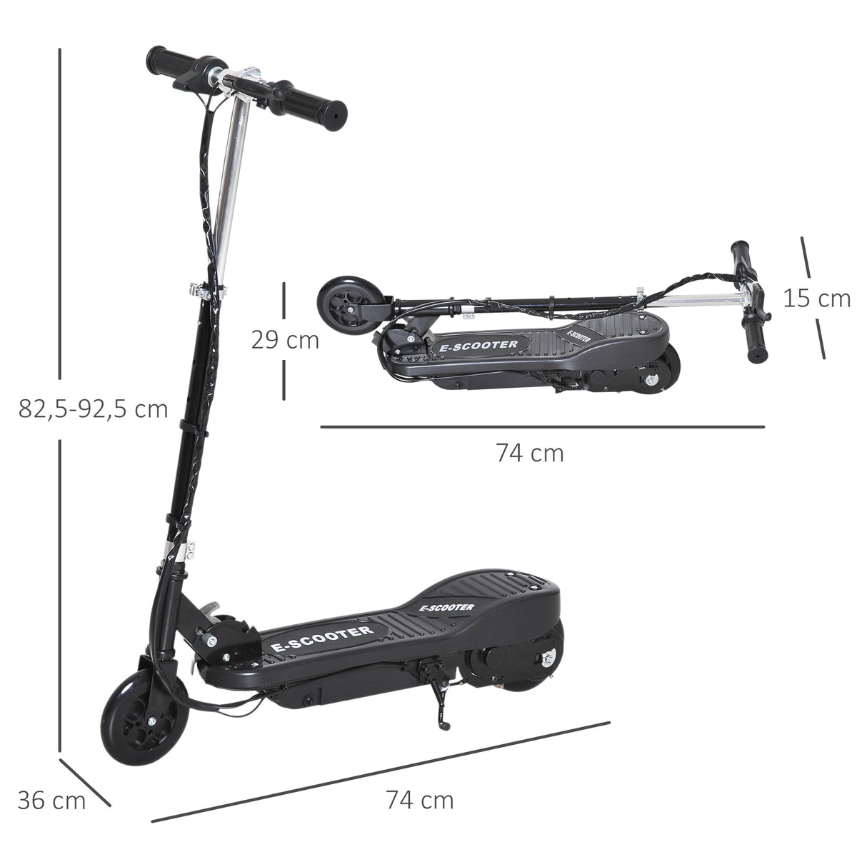 Trotinete Elétrica Criança De 7-14 Anos E-Scooter Dobrável Guiador Ajustável 12km/h Bateria Recarregável 12V Skate 120W Carga 50kg Preto — foto 3
