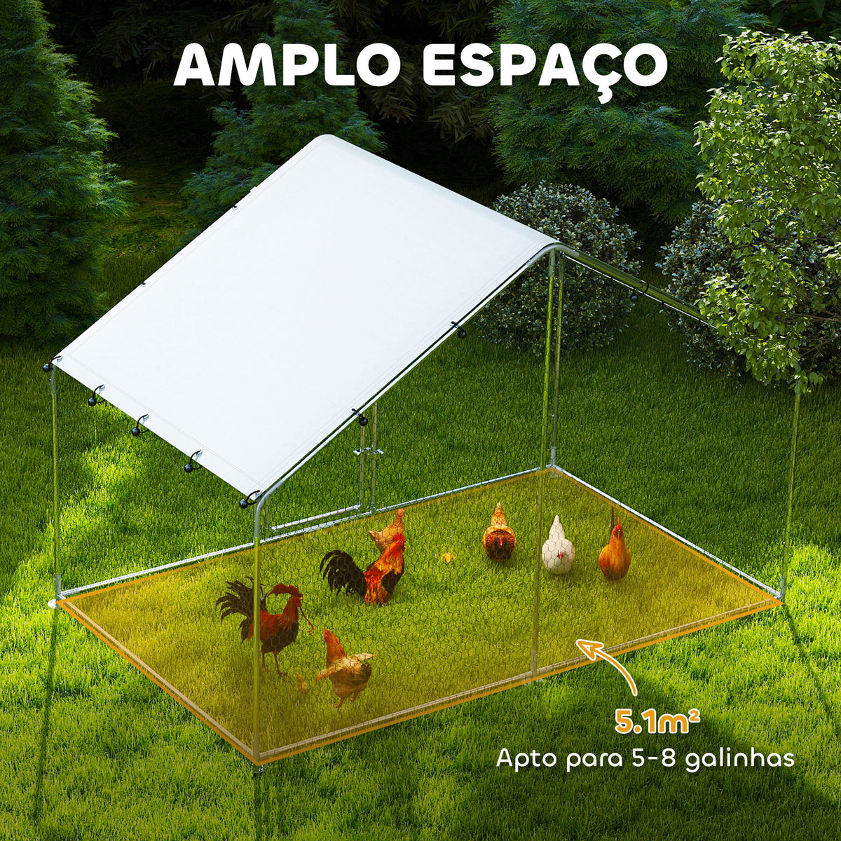 Galinheiro para Exterior 3x1,7x1,9 cm Galinheiro de Aço Galvanizado com Cobertura Anti UV e Impermeável Gaiola para 5-8 Galinhas Prata — foto 4
