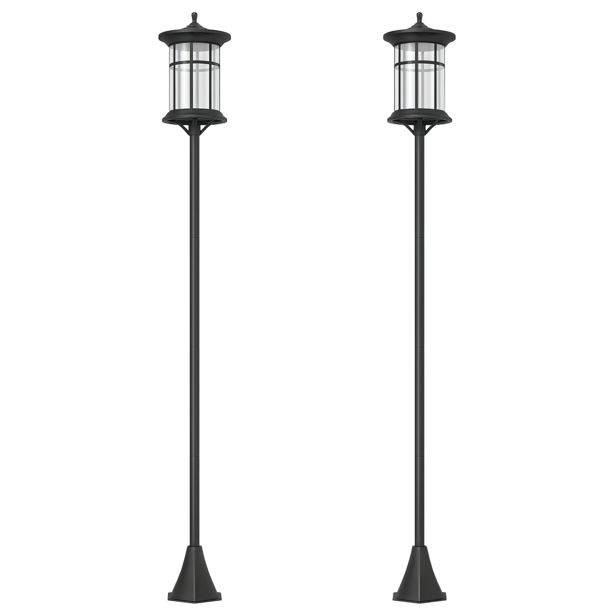 2 Candeeiros Solares de Exterior Candeiro Solar com Painel Solar Acendimento Automático e Estrutura de Aço Inoxidável Impermeável IP44 para Varanda Pátio 23,5x23,2x184 cm Preto — foto 1
