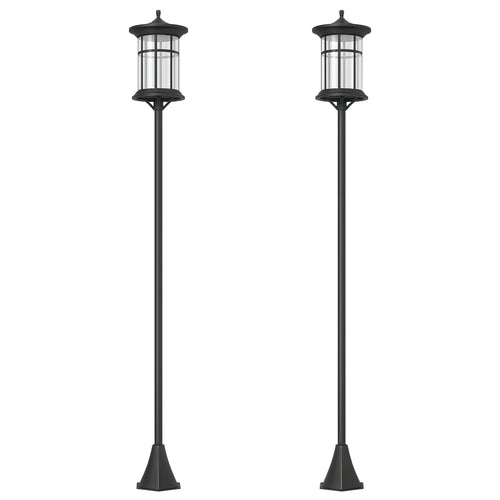 2 Candeeiros Solares de Exterior Candeiro Solar com Painel Solar Acendimento Automático e Estrutura de Aço Inoxidável Impermeável IP44 para Varanda Pátio 23,5x23,2x184 cm Preto — foto 1