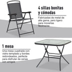 5 peças jardim conjunto de jantar cadeiras dobráveis e mesas de café Móveis de exterior com furo de guarda-sois — foto 5