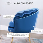 Poltrona de Sala Estofada em Veludo Poltrona para Quarto com Encosto em Forma de Concha e Pernas Douradas para Sala de Jantar 76x67x74 cm Azul — foto 5