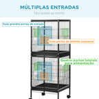 Gaiola para Pássaros com Rodas Gaiola Grande de 2 Níveis com Bandejas Removíveis Portas Comedouros Poleiros para Canários Periquitos 51,5x50x140 cm Preto — foto 5