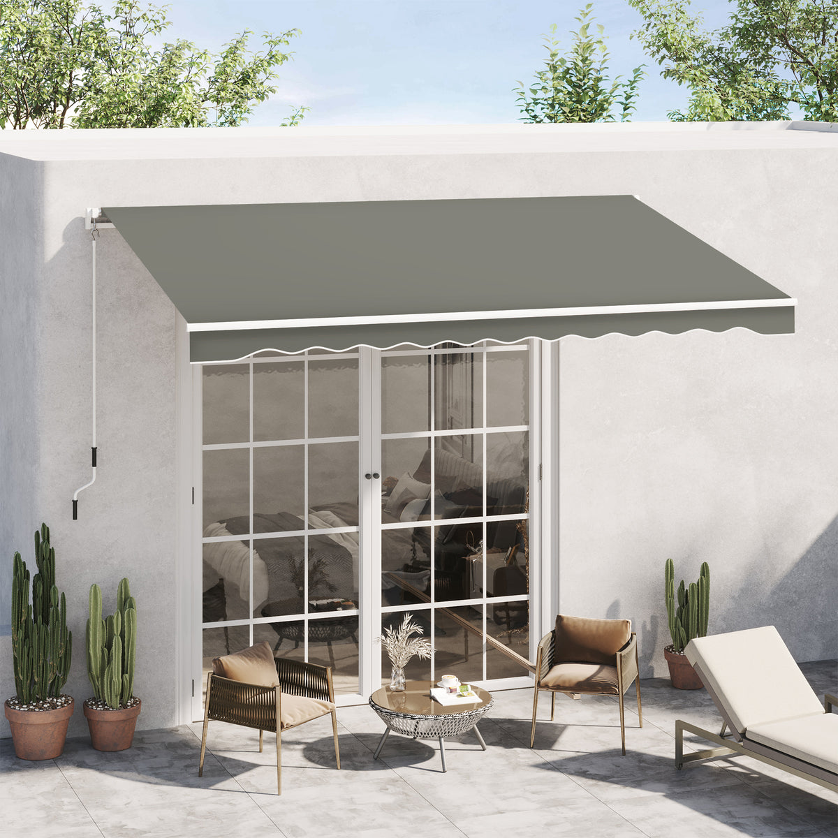 Toldo Manual Retrátil 350x250 cm Toldo para Varanda com Manivela de Metal Impermeável e Anti-UV Toldo Enrolável de Exterior para Jardim Terraço Janelas Cinza — foto 2
