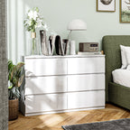 Cómoda com 6 Gavetas de Madeira Cómoda de Dormitório Cómoda Branca para Sala de Estar Estilo Moderno 112x34x75 cm Branco Brilhante — foto 2