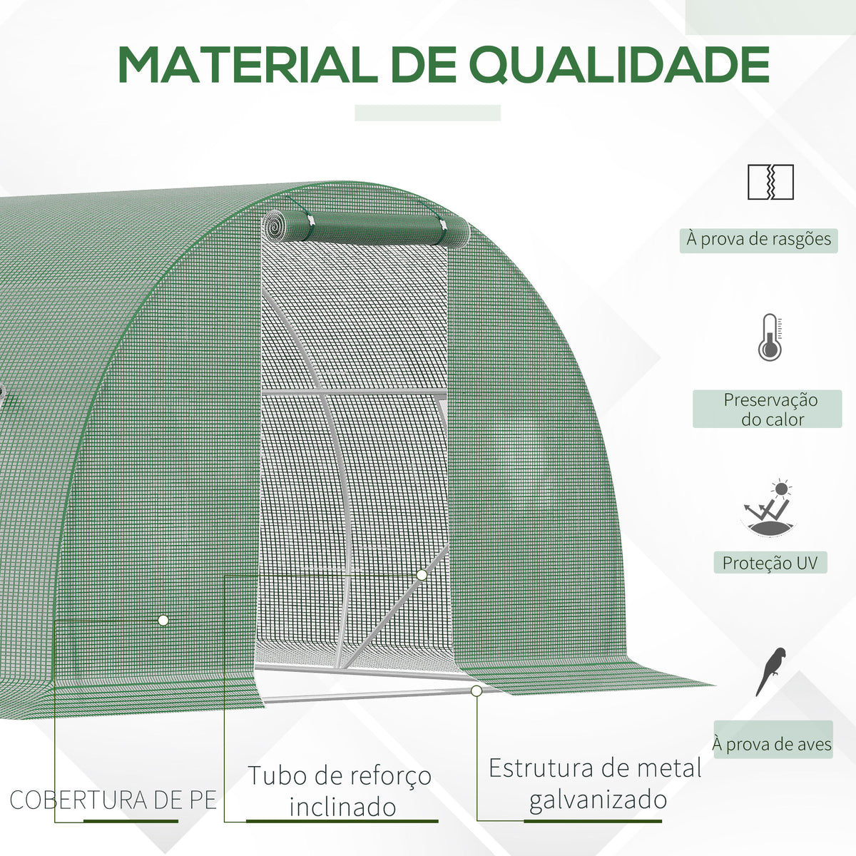 Estufa Tipo Túnel 4,5x3x2 m Estufa de Exterior com Paredes Laterais Enroláveis 6 Janelas de Malha e Porta Enrolável com Fecho de Correr para Jardim Pátio Verde — foto 4