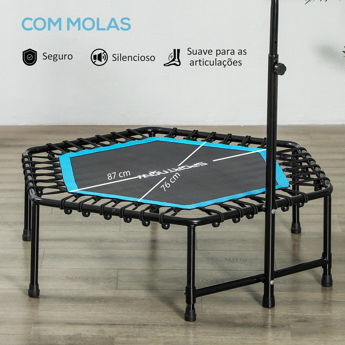 Trampolim Fitness 114x114x132 cm Trampolim Fitness com Guiador Ajustável em 3 Níveis Estrutura de Aço para Treino de Perna Corpo em Casa Escritório Ginásio Azul — foto 5